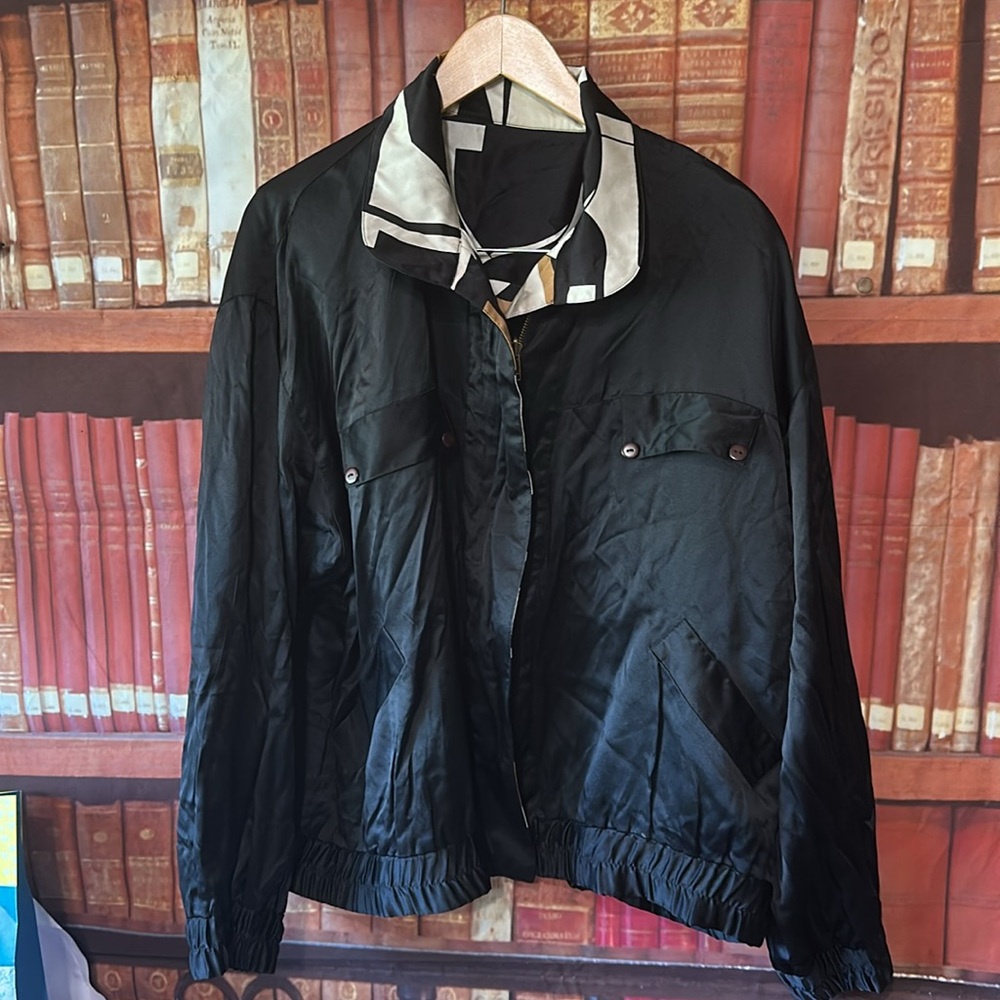 Vintage Abstract Pattern, Reversible, Black Satin… - image 5